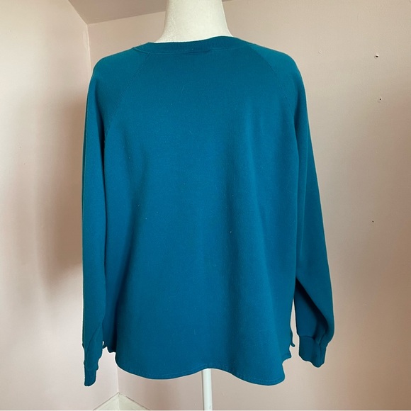 Vintage Teal Peacock Sweatshirt Hanes Her Way Size XXL Made In USA Glitter Jewel - Picture 2 of 10